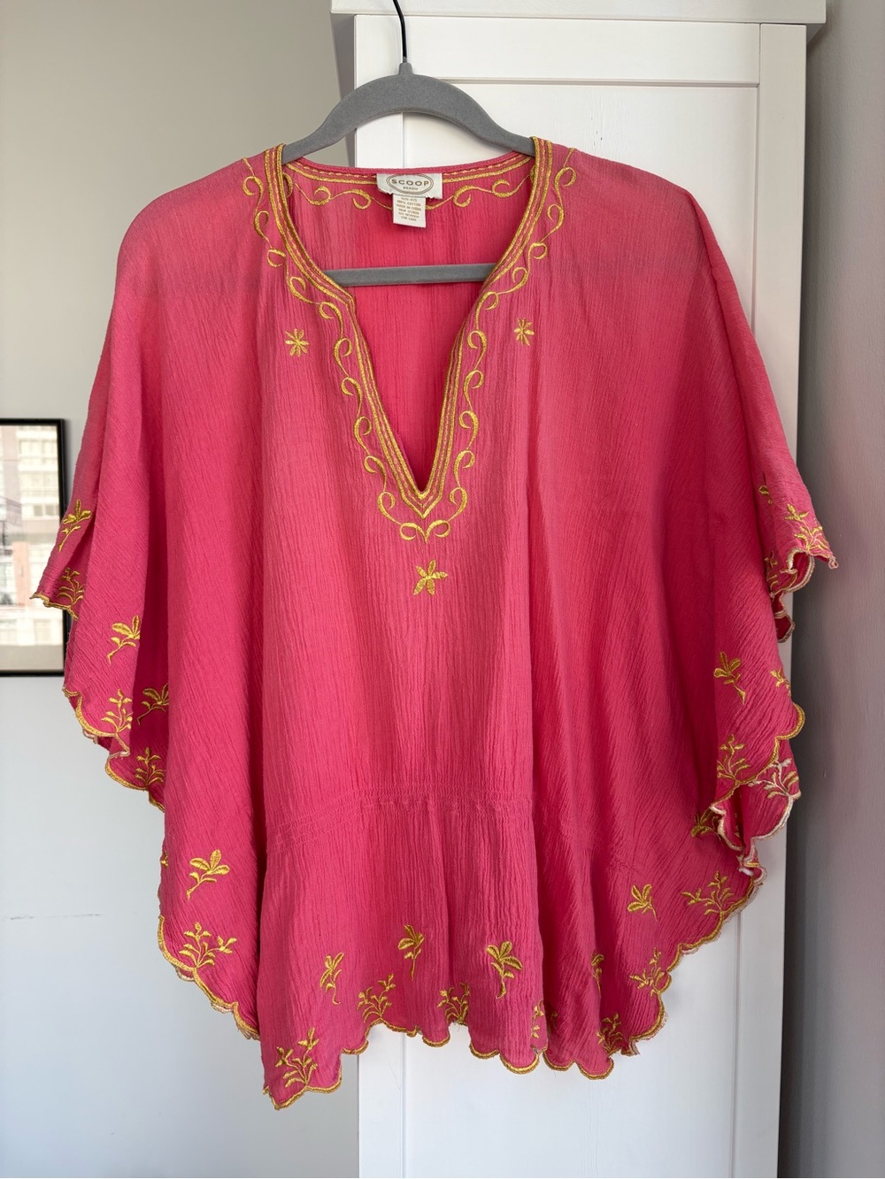 Scoop Beach Pink Embroidered Cotton Blouse Boho Y2K Size S